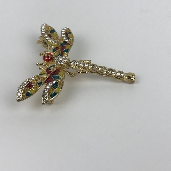 Dragonfly Pave Rhinestones Rainbow Enamel Brooch - Picture 4 of 8